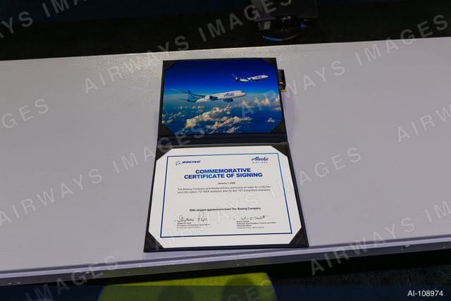 Alaska Airlines Commemorative Certificate of Signing for 105 737-10 and 5 787-10 Aircraft